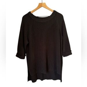 Mote Black Shaker Knit Tunic Sweater Womens 3/4 Sleeve High-Low Hem Cozy Sz M